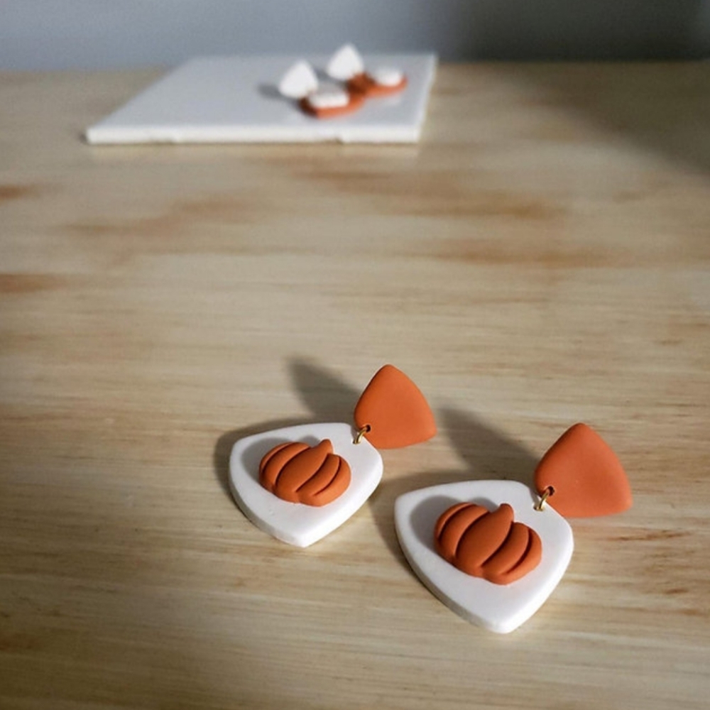 BRAND NEW! White Orange Pumpkin Earrings - Polymer Clay Halloween Fall Earrings
